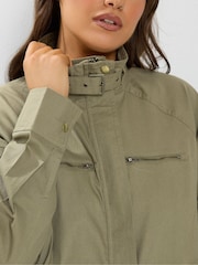 Yours Curve Green Funnel Neck Twill Shacket - Image 5 of 7