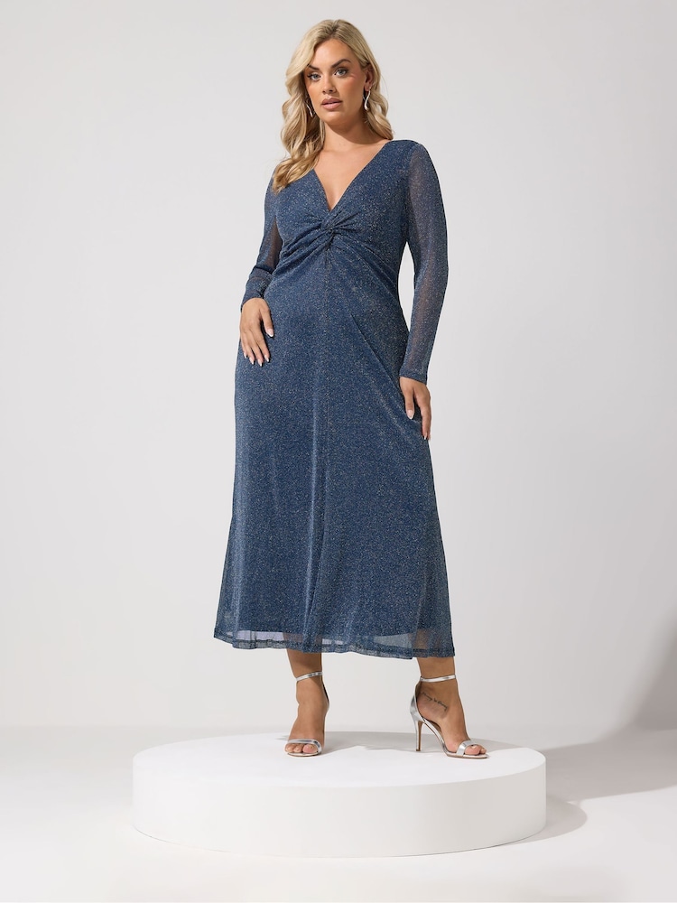 Μπλε - Yours Curve Metallic Knot Maxi Dress - Εικόνα 2 από 6 Μπλε - Yours Curve Metallic Knot Maxi Dress - Εικόνα 2 από 6