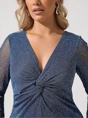 Μπλε - Yours Curve Metallic Knot Maxi Dress - Εικόνα 4 από 6