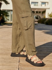 Khaki Green Linen Blend Cargo Trousers - Image 4 of 6