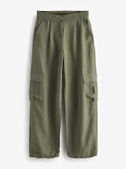 Khaki Green Linen Blend Cargo Trousers - Image 5 of 6