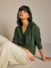 Khaki Green Soft Touch Button Up Knitted Cardigan - Image 1 of 8