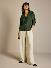 Khaki Green Soft Touch Button Up Knitted Cardigan - Image 2 of 8