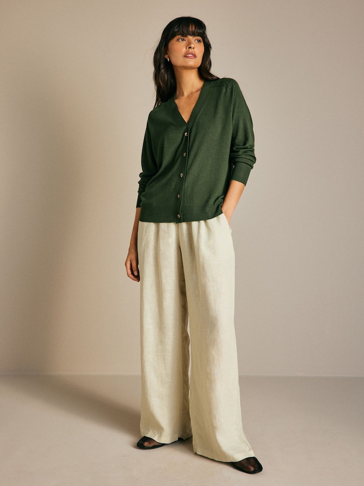 Khaki Green Soft Touch Button Up Knitted Cardigan - Image 2 of 8