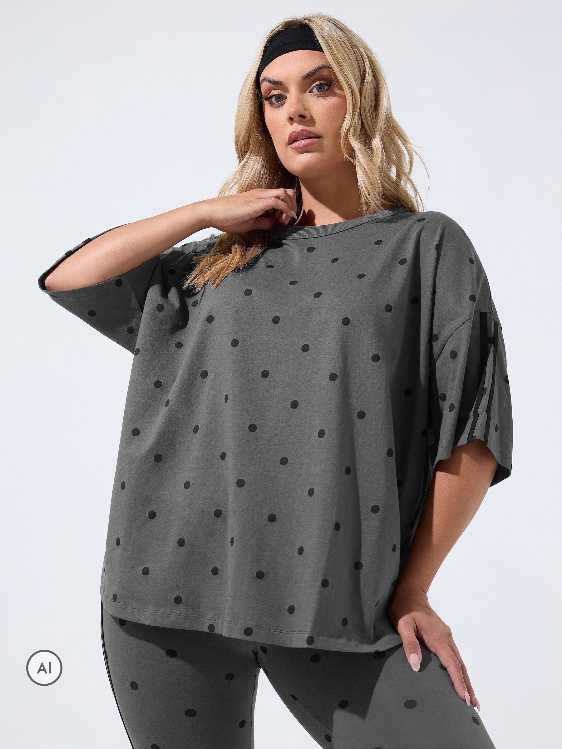 Yours Women's Active Polka Dot T-Shirt in Grey | Size: 30-32 - Image 6