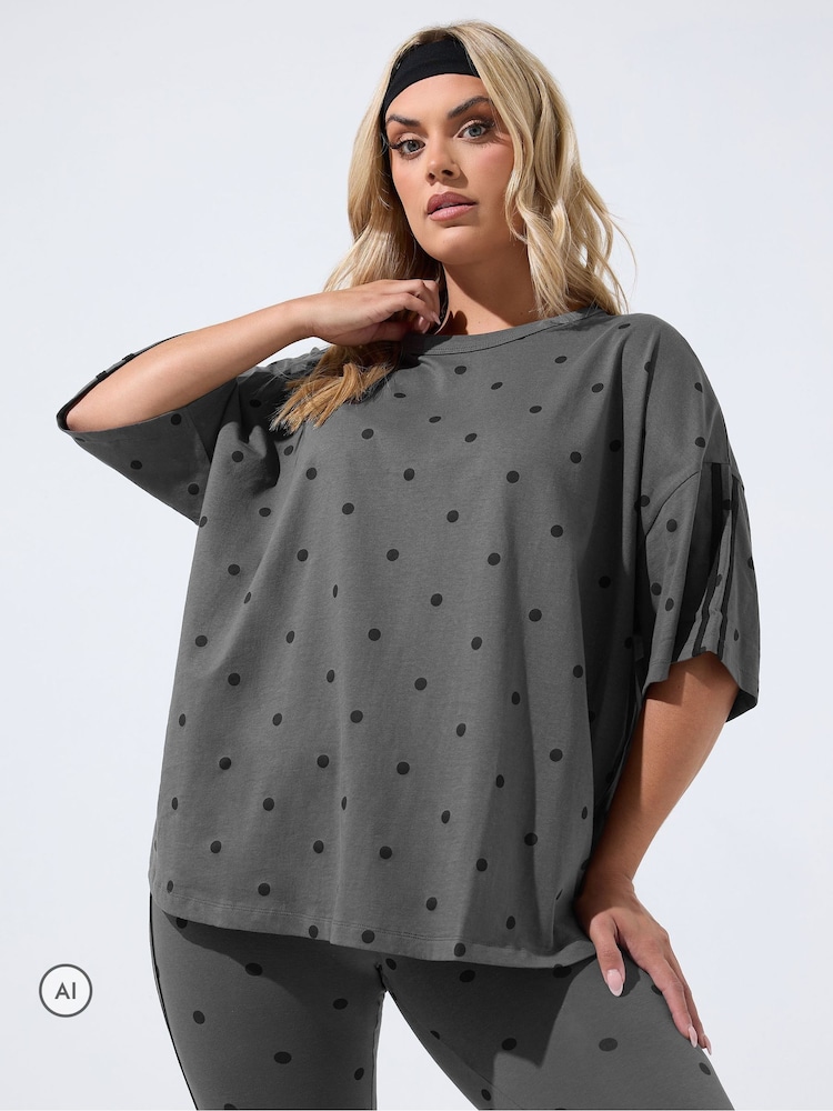 Yours Curve Grey Polka Dot Active T-Shirt - Image 1 of 6 Yours Curve Grey Polka Dot Active T-Shirt - Image 1 of 6
