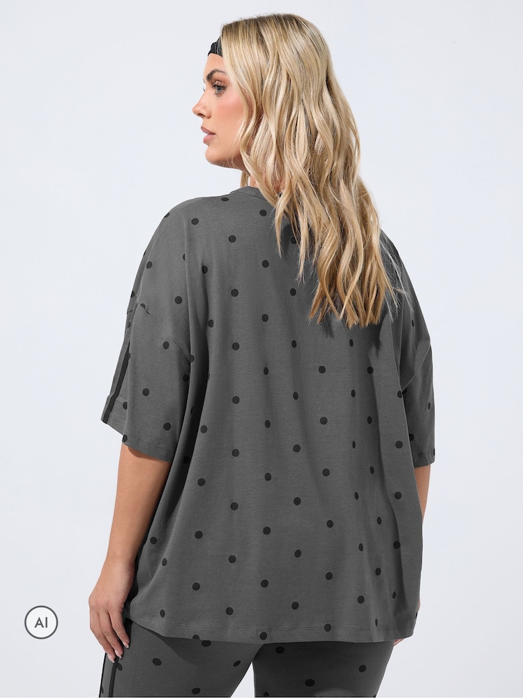 Yours Curve Grey Polka Dot Active T-Shirt - Image 2 of 6 Yours Curve Grey Polka Dot Active T-Shirt - Image 2 of 6
