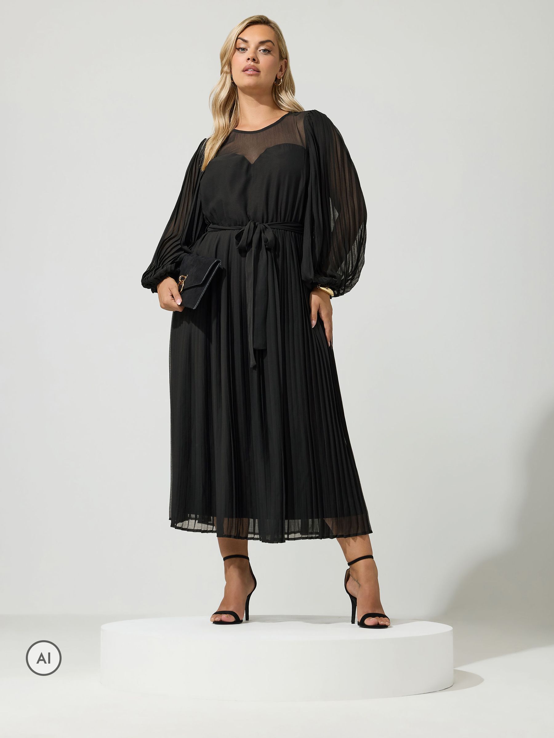 Yours Women's Black Pleated Maxi Dress In | Size: 30/32 - Image 3