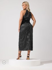 Yours Curve Black Celestial Sequin Choker Dress - Image 3 of 6