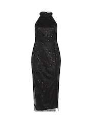 Yours Curve Black Celestial Sequin Choker Dress - Image 5 of 6