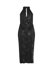 Yours Curve Black Celestial Sequin Choker Dress - Image 6 of 6