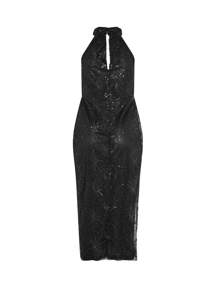 Yours Curve Black Celestial Sequin Choker Dress - Image 6 of 6 Yours Curve Black Celestial Sequin Choker Dress - Image 6 of 6