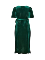 Yours Curve Green London Velvet Ruffle Wrap Dress - Image 6 of 6