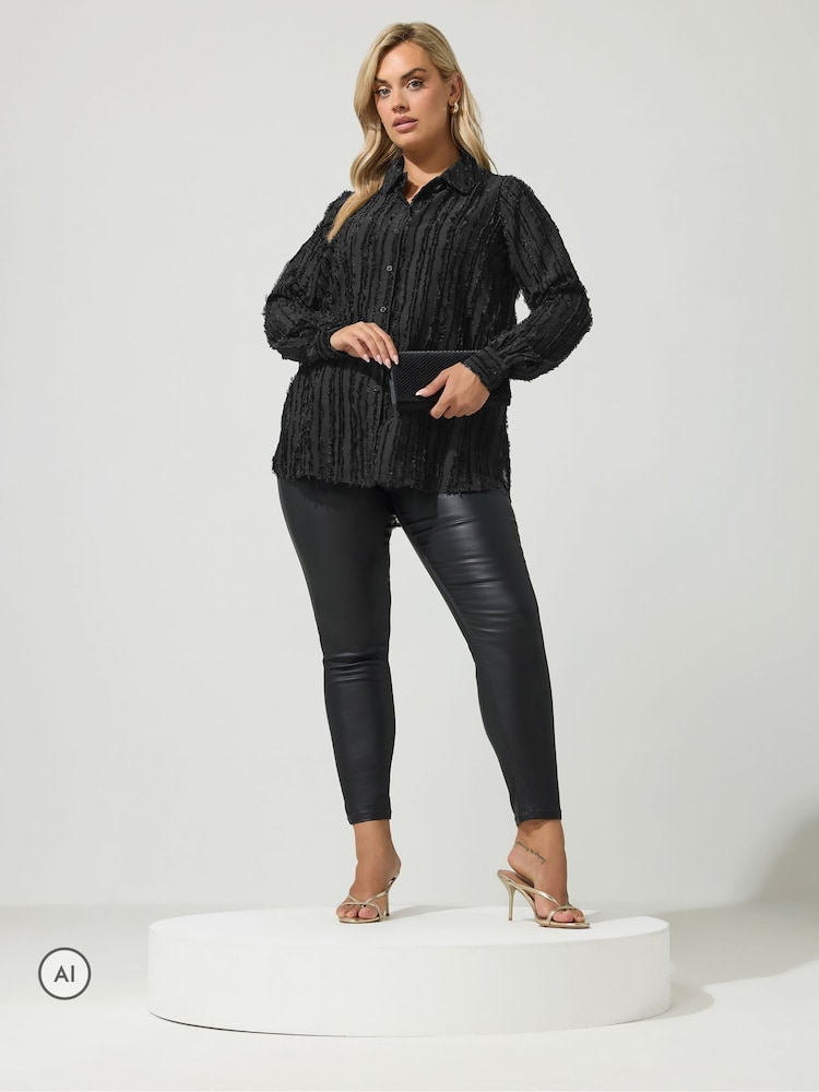 Yours Curve Black London Jacquard Textured Stripe Shirt - Image 2 of 6 Yours Curve Black London Jacquard Textured Stripe Shirt - Image 2 of 6
