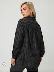 Yours Curve Black London Jacquard Textured Stripe Shirt - Image 3 of 6