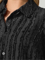 Yours Curve Black London Jacquard Textured Stripe Shirt - Image 4 of 6