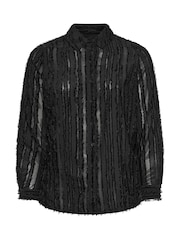 Yours Curve Black London Jacquard Textured Stripe Shirt - Image 5 of 6