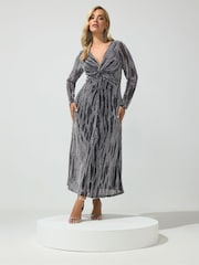 Yours Curve Black Abstract Metallic Knot Dress - Image 1 of 6