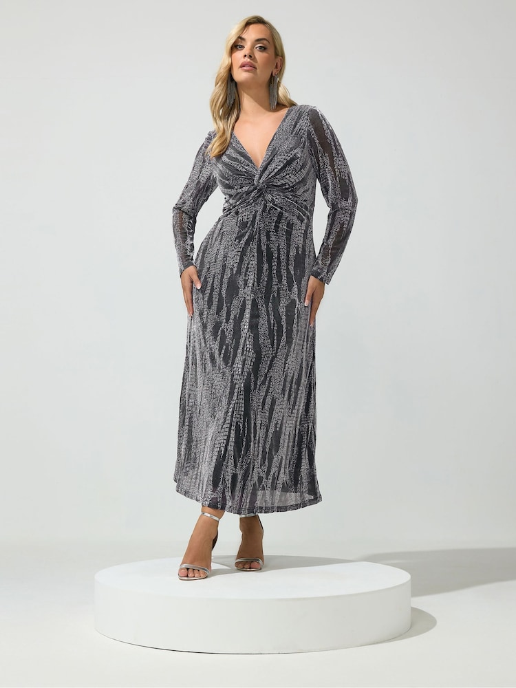 Yours Curve Black Abstract Metallic Knot Dress - Image 1 of 6 Yours Curve Black Abstract Metallic Knot Dress - Image 1 of 6