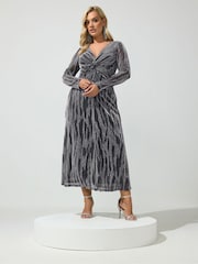 Yours Curve Black Abstract Metallic Knot Dress - Image 2 of 6