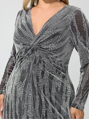 Yours Curve Black Abstract Metallic Knot Dress - Image 4 of 6