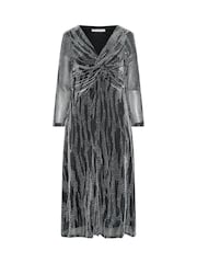 Yours Curve Black Abstract Metallic Knot Dress - Image 5 of 6