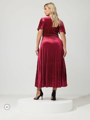 Yours Curve Red London Velvet Pleated Knot Front Dress - Image 3 of 6