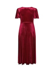 Yours Curve Red London Velvet Pleated Knot Front Dress - Image 6 of 6