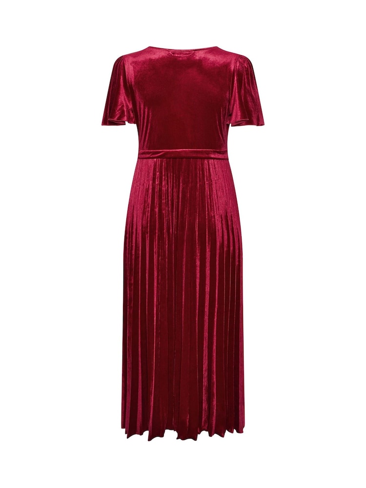 Yours Curve Red London Velvet Pleated Knot Front Dress - Image 6 of 6 Yours Curve Red London Velvet Pleated Knot Front Dress - Image 6 of 6