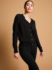 Black Soft Touch Button Up Knitted Cardigan - Image 1 of 6