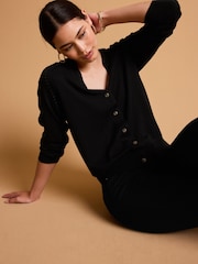 Black Soft Touch Button Up Knitted Cardigan - Image 2 of 6