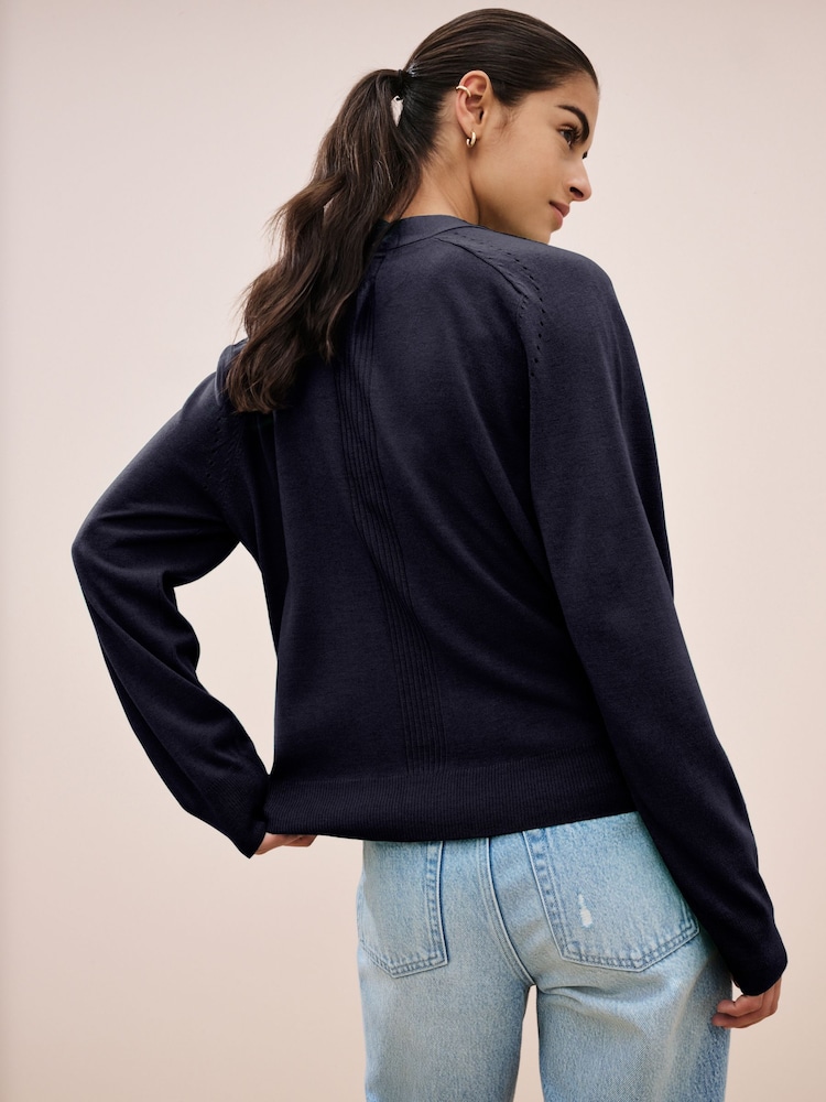 Navy Blue Soft Touch Button Up Knitted Cardigan - Image 3 of 6