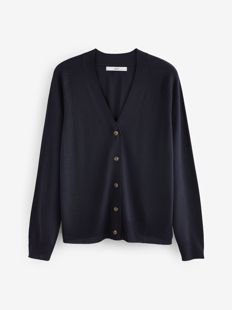 Navy Blue Soft Touch Button Up Knitted Cardigan - Image 5 of 6