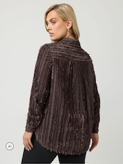 Yours Curve Brown London Jacquard Textured Stripe Shirt - Image 3 of 6