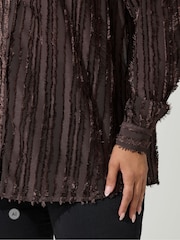 Yours Curve Brown London Jacquard Textured Stripe Shirt - Image 4 of 6