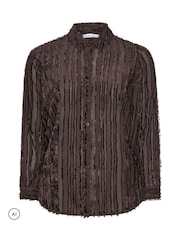 Yours Curve Brown London Jacquard Textured Stripe Shirt - Image 5 of 6