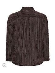 Yours Curve Brown London Jacquard Textured Stripe Shirt - Image 6 of 6