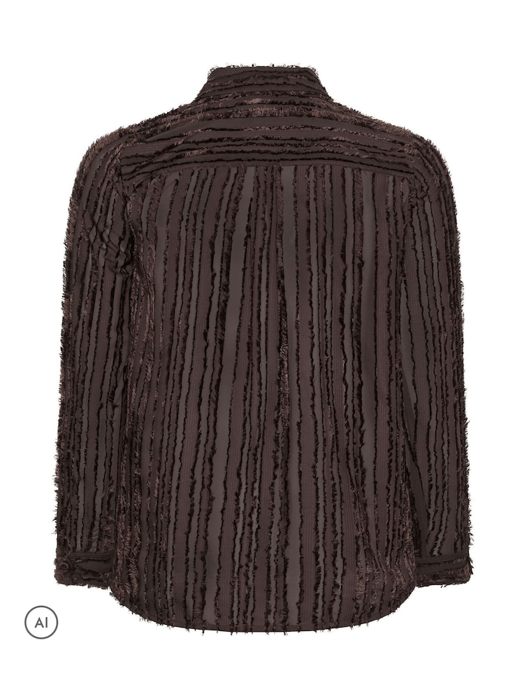 Yours Curve Brown London Jacquard Textured Stripe Shirt - Image 6 of 6