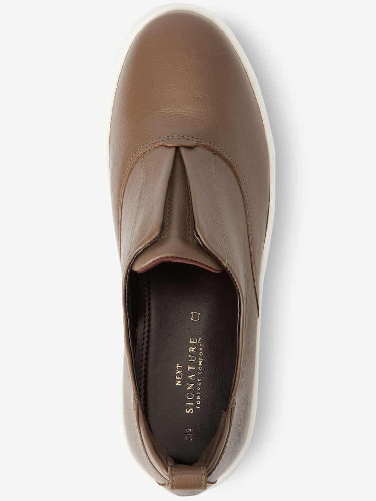 Dark Natural Slip On Signature Forever Comfort® Leather Wedge Trainers - Image 5 of 6