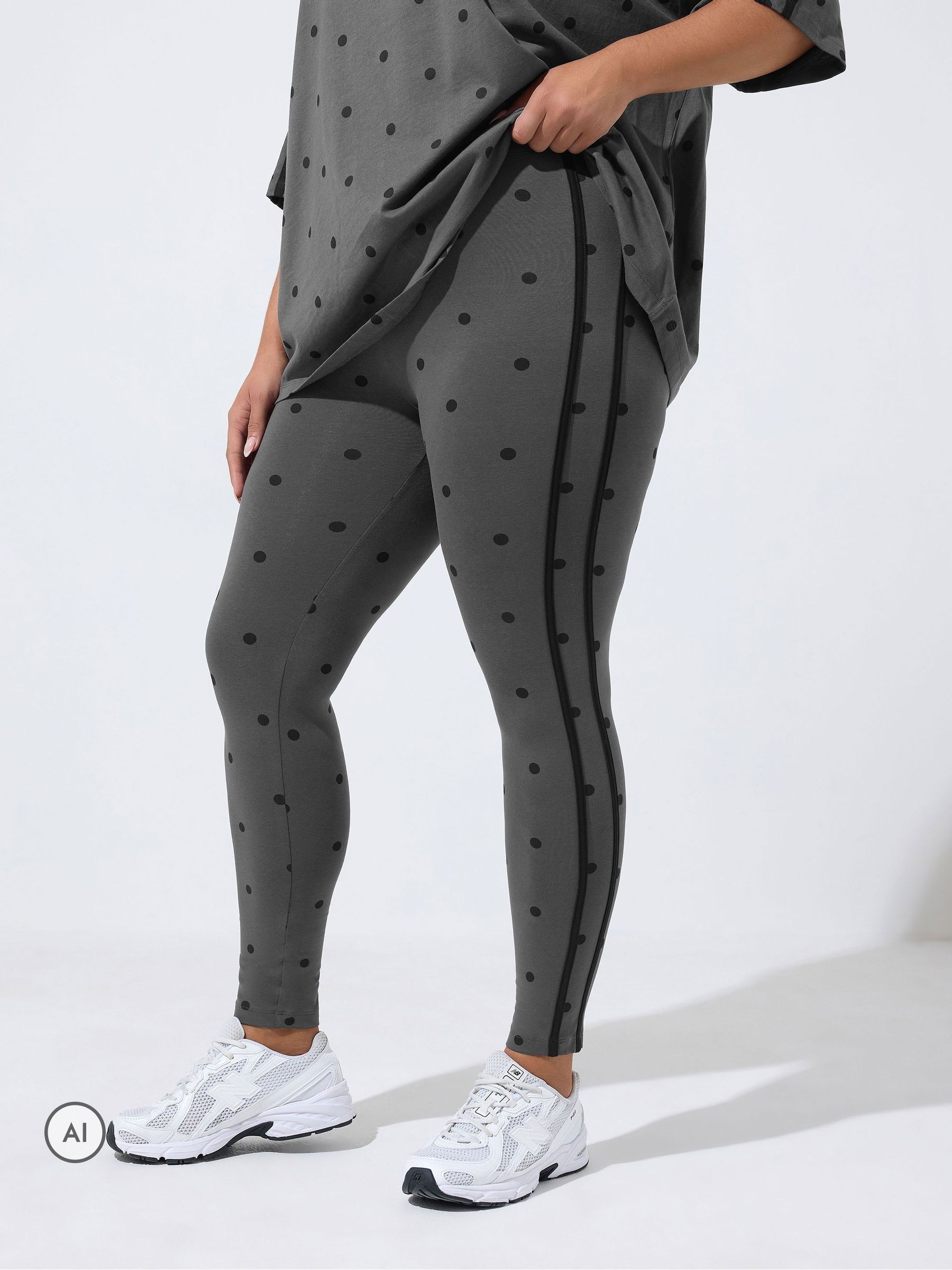 Yours Women's Grey Polka Dot Active Leggings In | Size: 30-32 - Image 6