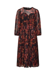 Yours Curve Red Blurred Floral Pleated Dress - Image 4 of 6