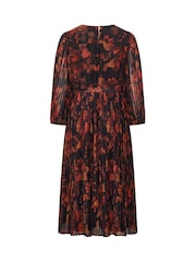 Yours Curve Red Blurred Floral Pleated Dress - Image 5 of 6