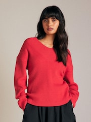 Red V-Neck Knit Jumper - Image 1 of 7