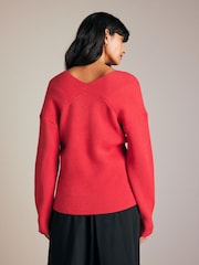 Red V-Neck Knit Jumper - Image 3 of 7