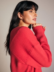 Red V-Neck Knit Jumper - Image 4 of 7