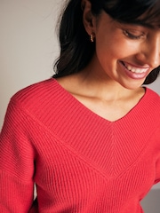 Red V-Neck Knit Jumper - Image 5 of 7