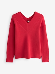 Red V-Neck Knit Jumper - Image 6 of 7