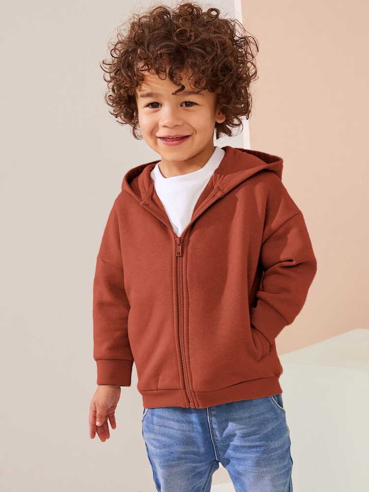Rust Brown Zip Through Hoodie (3mths-7yrs) - Image 1 of 6 Rust Brown Zip Through Hoodie (3mths-7yrs) - Image 1 of 6