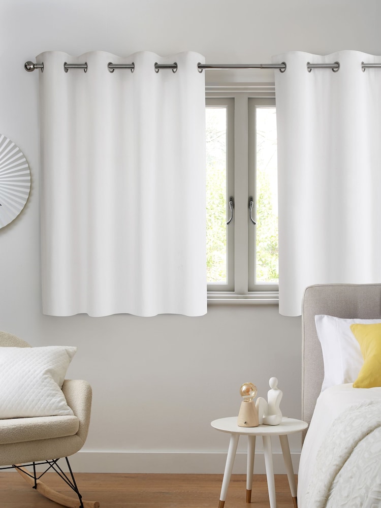 White Lined Cotton Eyelet Curtains - Image 5 of 7