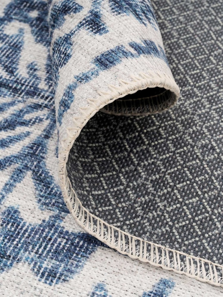 kukoon Blue Washable Bala Flatwoven Vintage Damask Area Runner - Image 6 of 6
